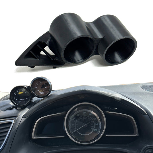 Dual gauge pod mount for 2014-2018 Mazda 3 functional defrost vent