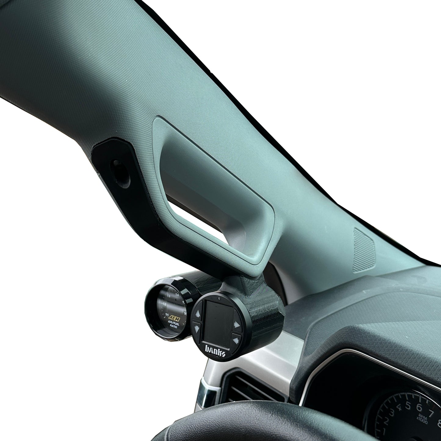 Dual gauge pod mount for 2021-2025 F150 A-pillar grab handle cap (3D printed)