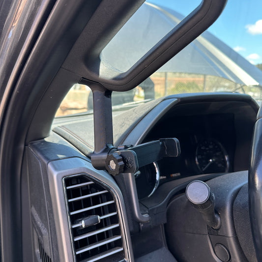 Custom 17mm phone mount for 2015-2022 F150 pillar grab handle Bolt-on 17mm ball