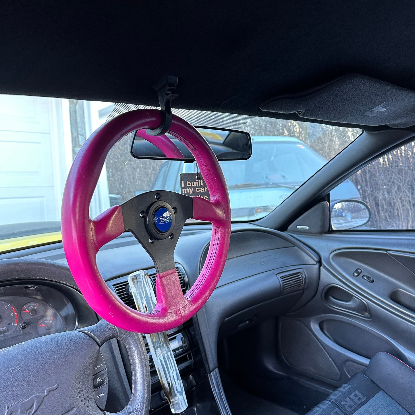 Custom steering wheel hook for 1987-2004 Mustang sun visor clip