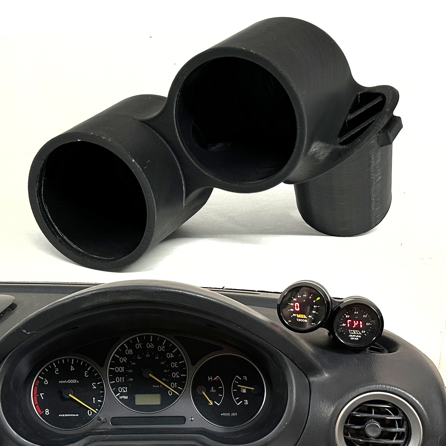 Dual gauge pod mount for 2001-2007 Impreza WRX functional defrost vent