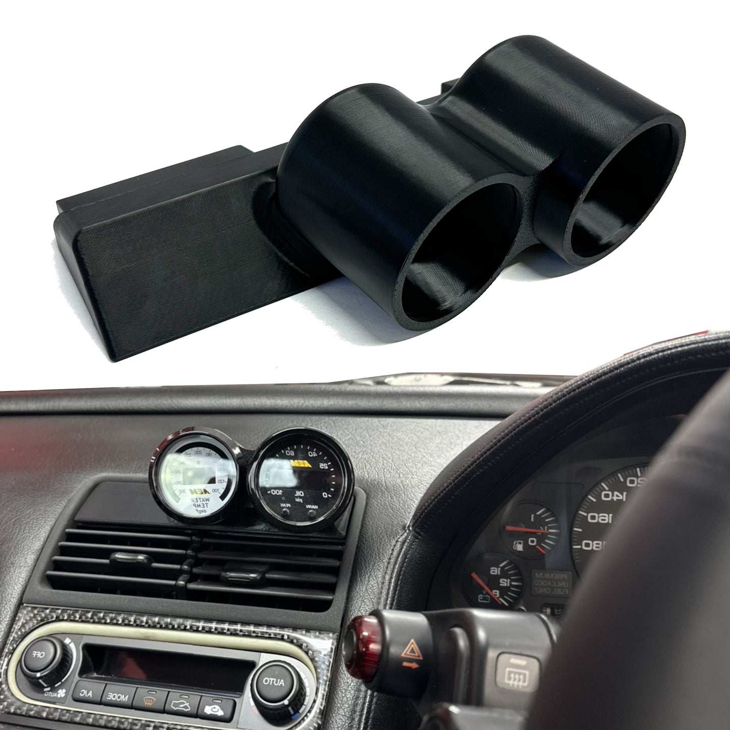 Dual gauge pod mount for 1990-2005 Acura NSX replaces factory clock