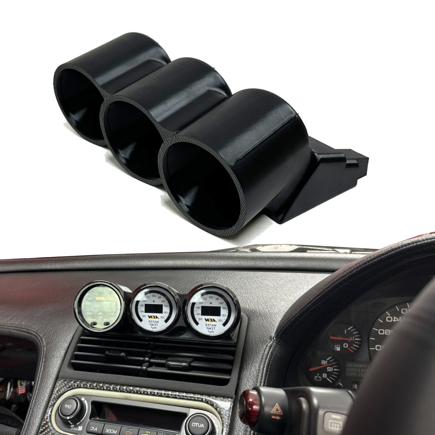Triple gauge pod mount for 1990-2005 Acura NSX replaces factory clock