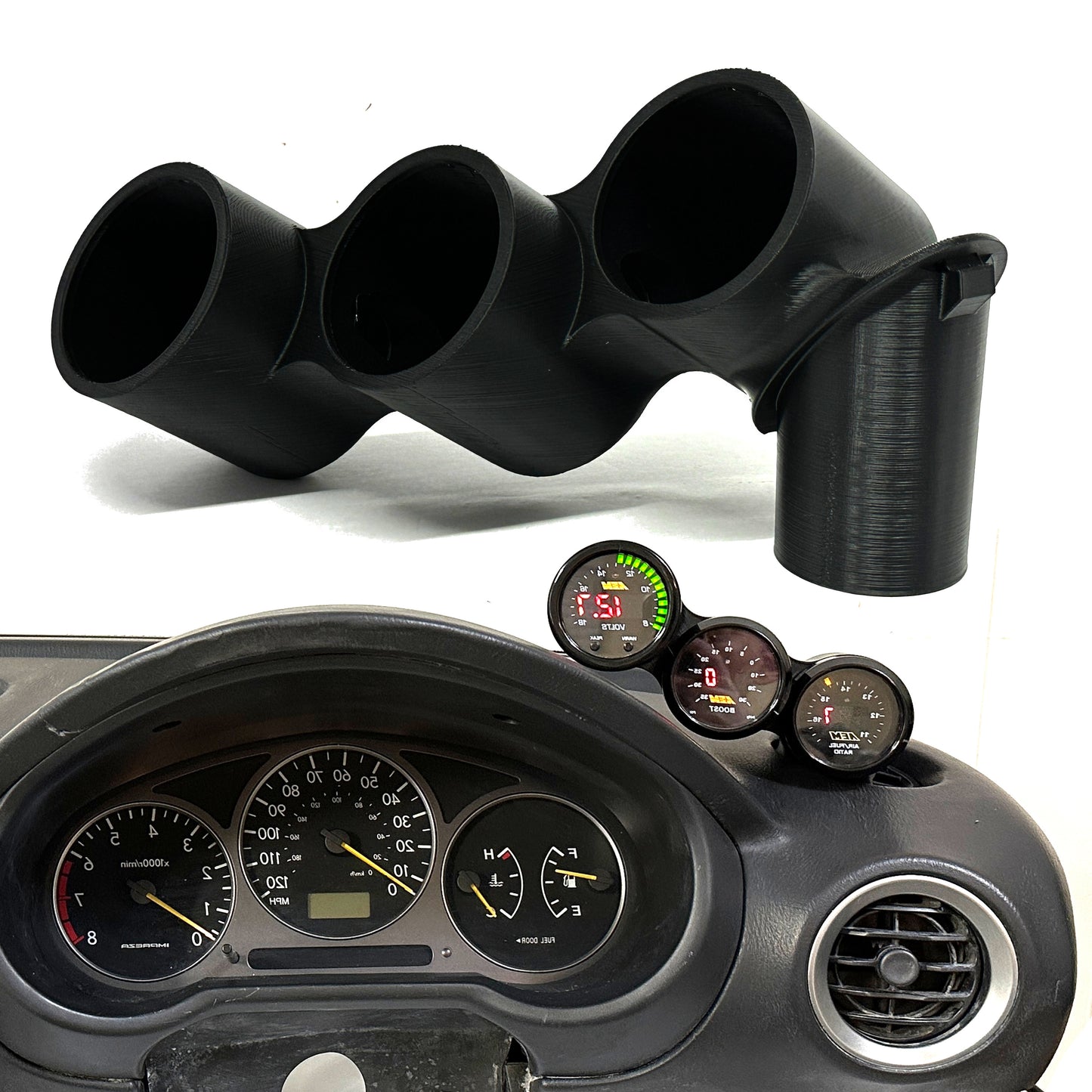 Triple gauge pod mount for 2002-2007 Impreza WRX functional defrost vent