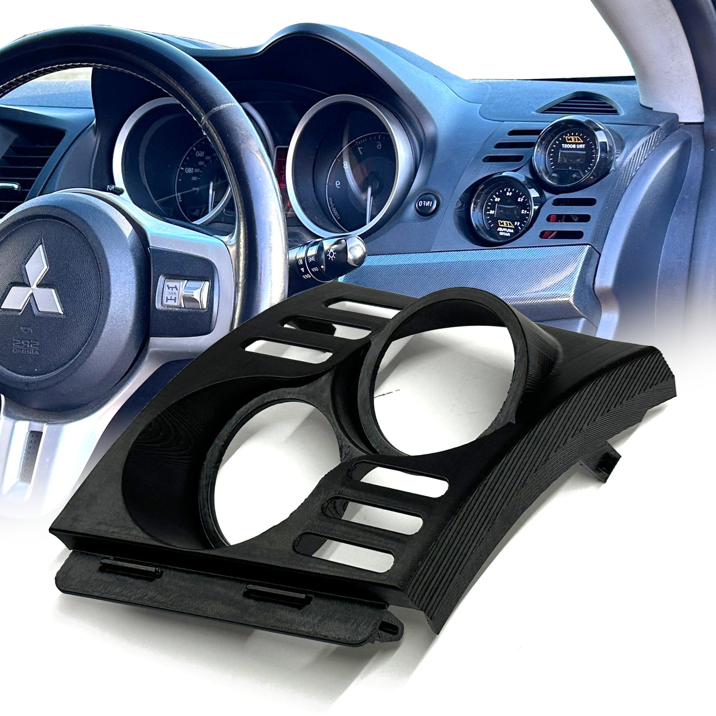 Dual gauge pod mount for EVO X 2008-2017 Lancer functional vent cover trim