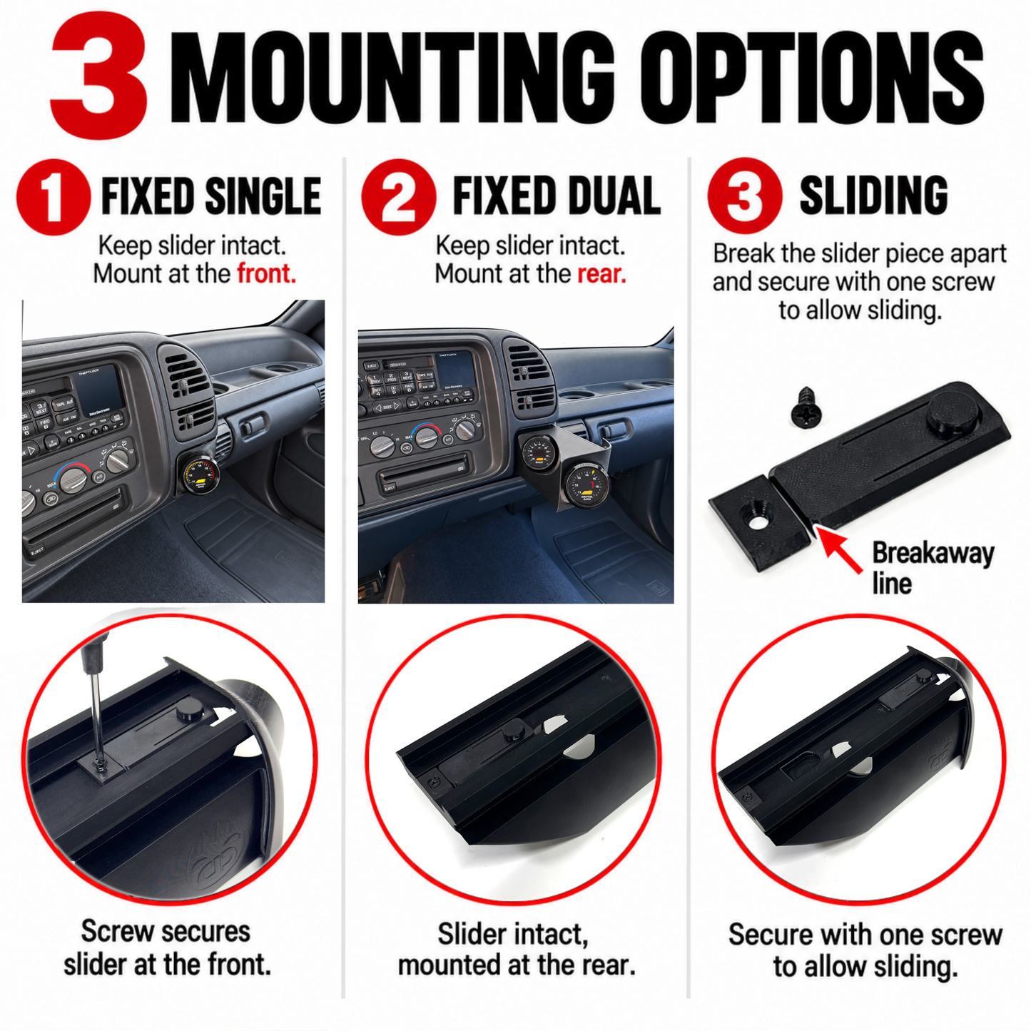 Dual gauge pod for 1995-1999 Chevy Silverado GMC Suburban Tahoe Cup Holder