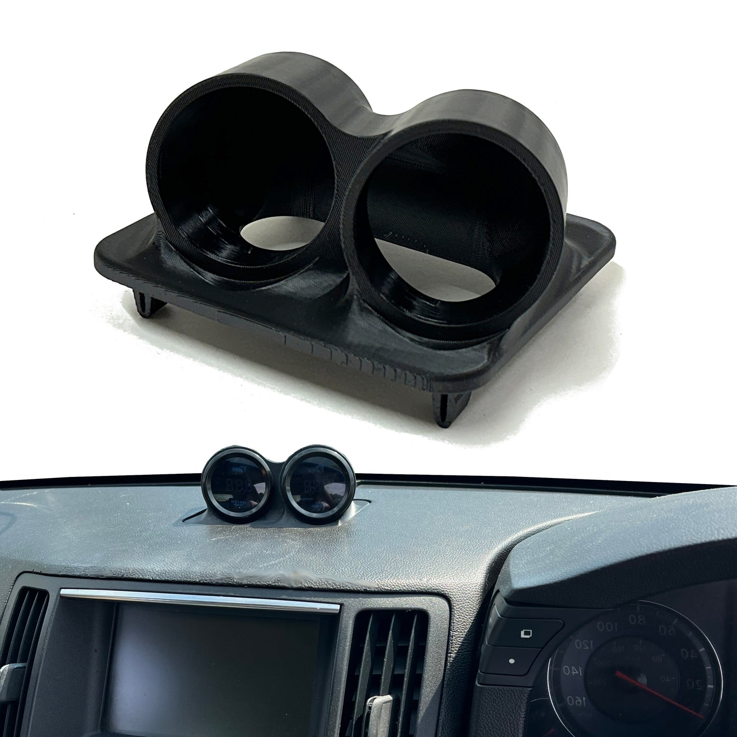 Dual gauge pod mount for 2008-2013 Infiniti G37 Upper speaker cover snap-in