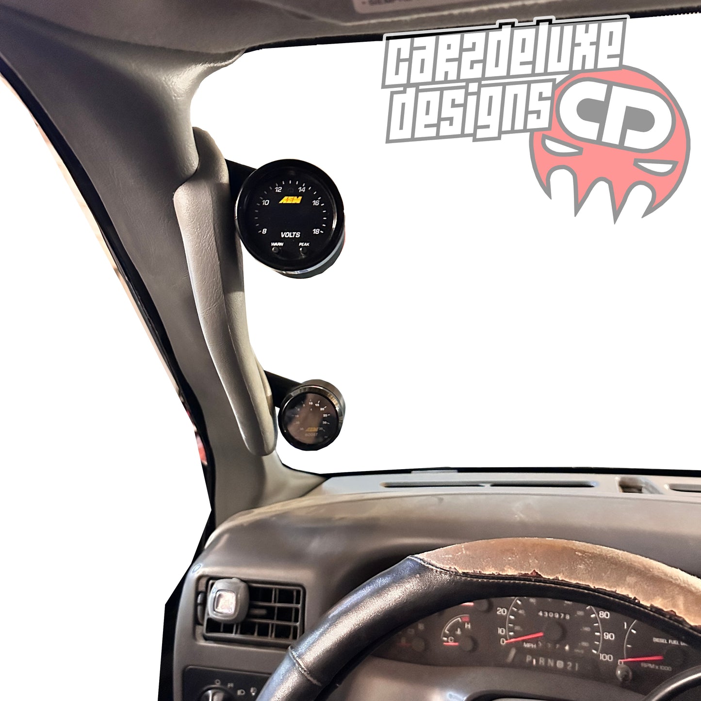 Custom gauge pod 1999-2007 F250 F350 A-pillar handle Bolt on