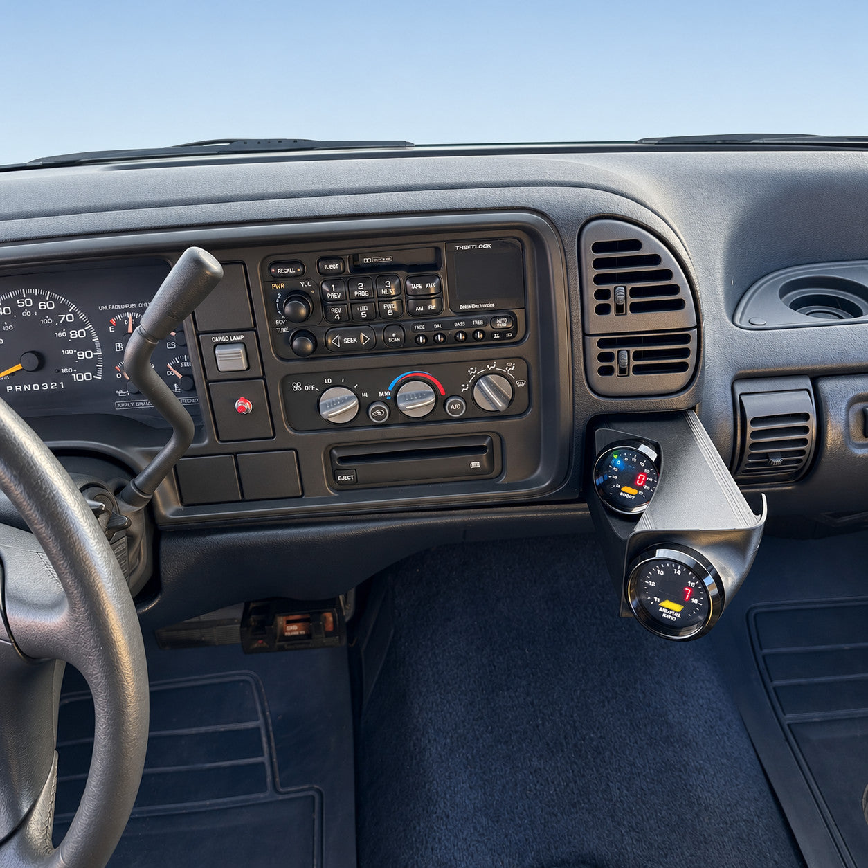 Dual gauge pod for 1995-1999 Chevy Silverado GMC Suburban Tahoe Cup Holder