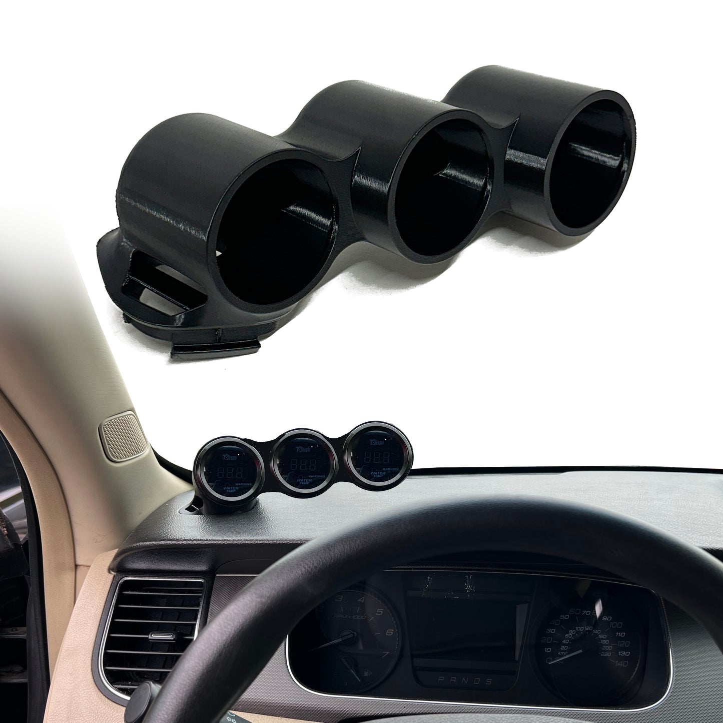 Triple gauge pod mount for 2013-2019 Ford Tarus SHO functional defrost vent