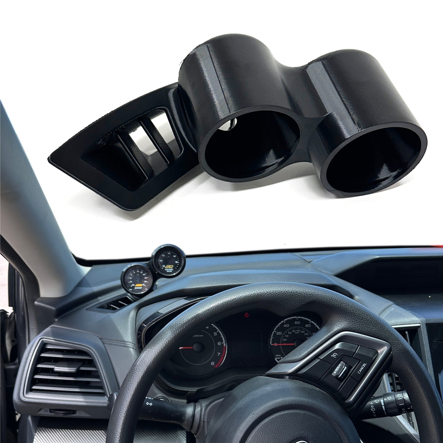 Dual gauge pod mount for 2017-2023 Crosstrek and Impreza functional defrost