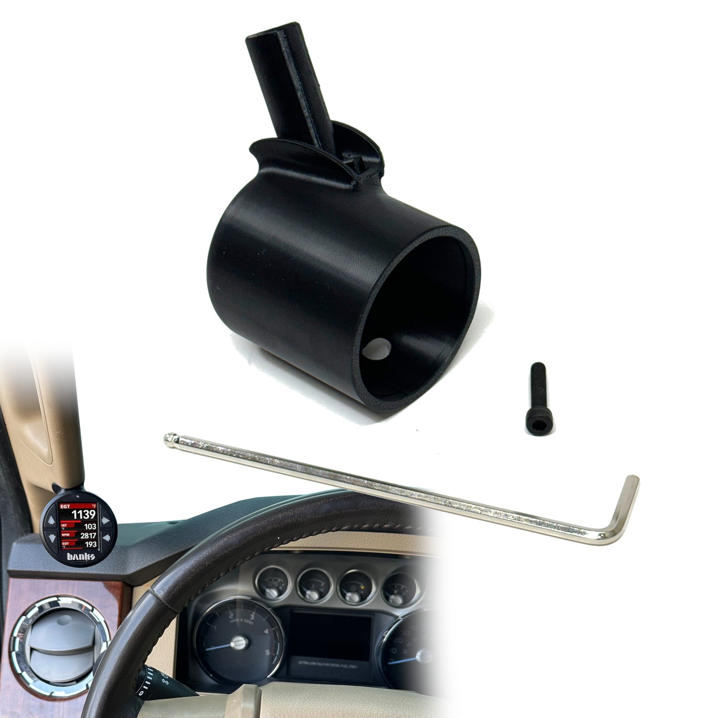 Gauge pod mount for 2011-2016 Ford F250 F350 Super Duty A-pillar grab handle cap