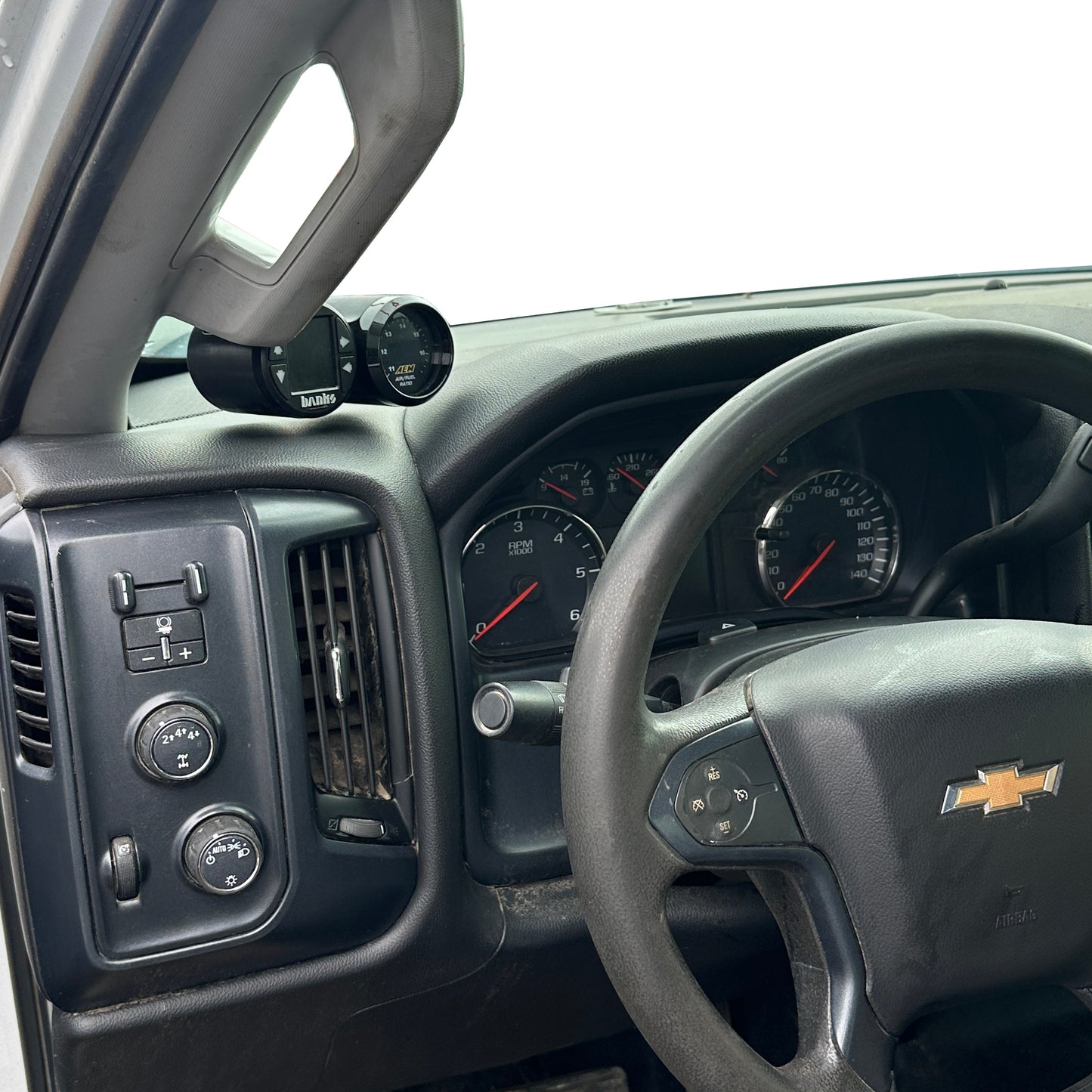 Dual gauge pod mount for 2015-2019 Chevy Silverado 2500 3500 Sierra grab handle
