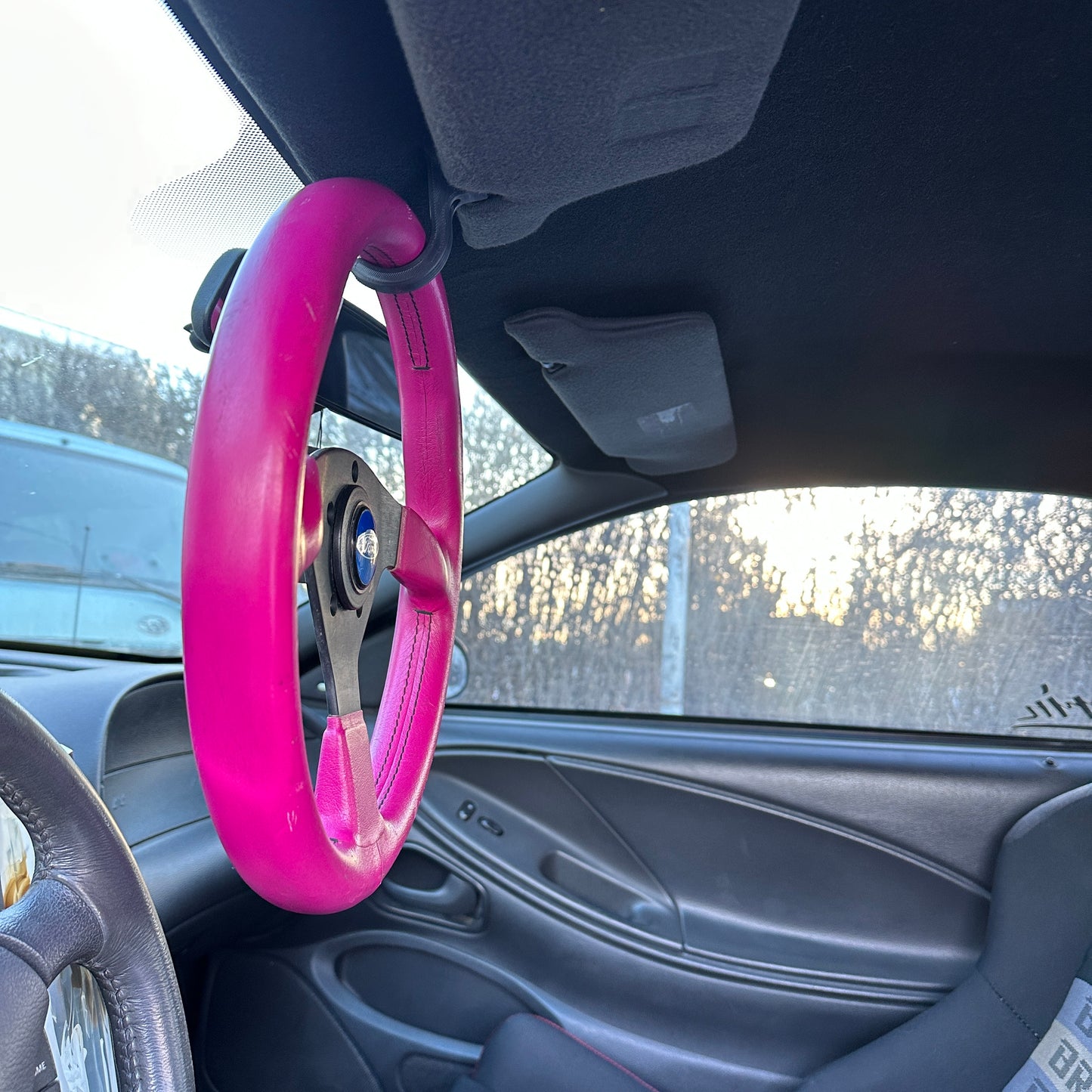 Custom steering wheel hook for 1987-2004 Mustang sun visor clip