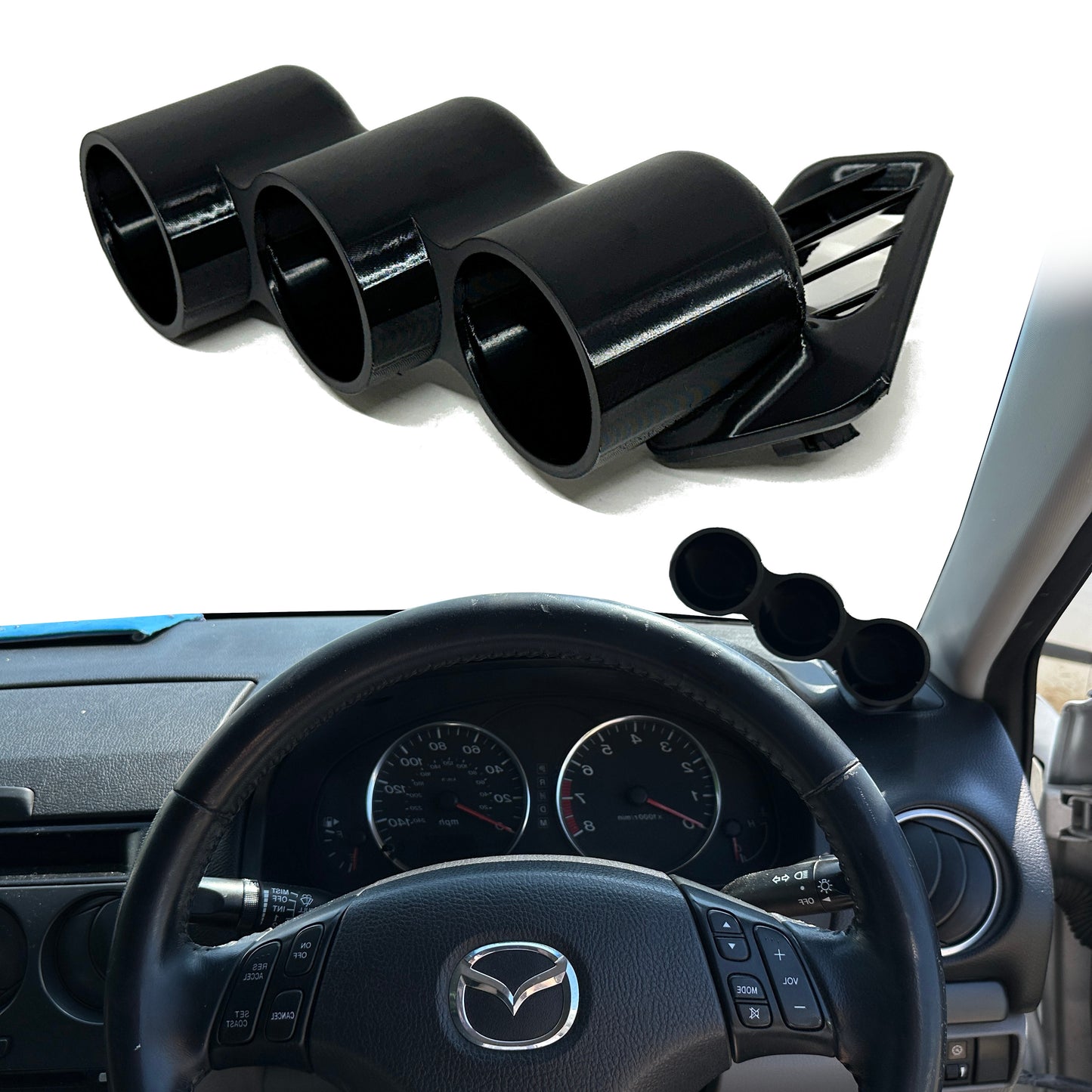 Triple gauge pod mount for 2003-2008 Mazda 6 functional defrost vent