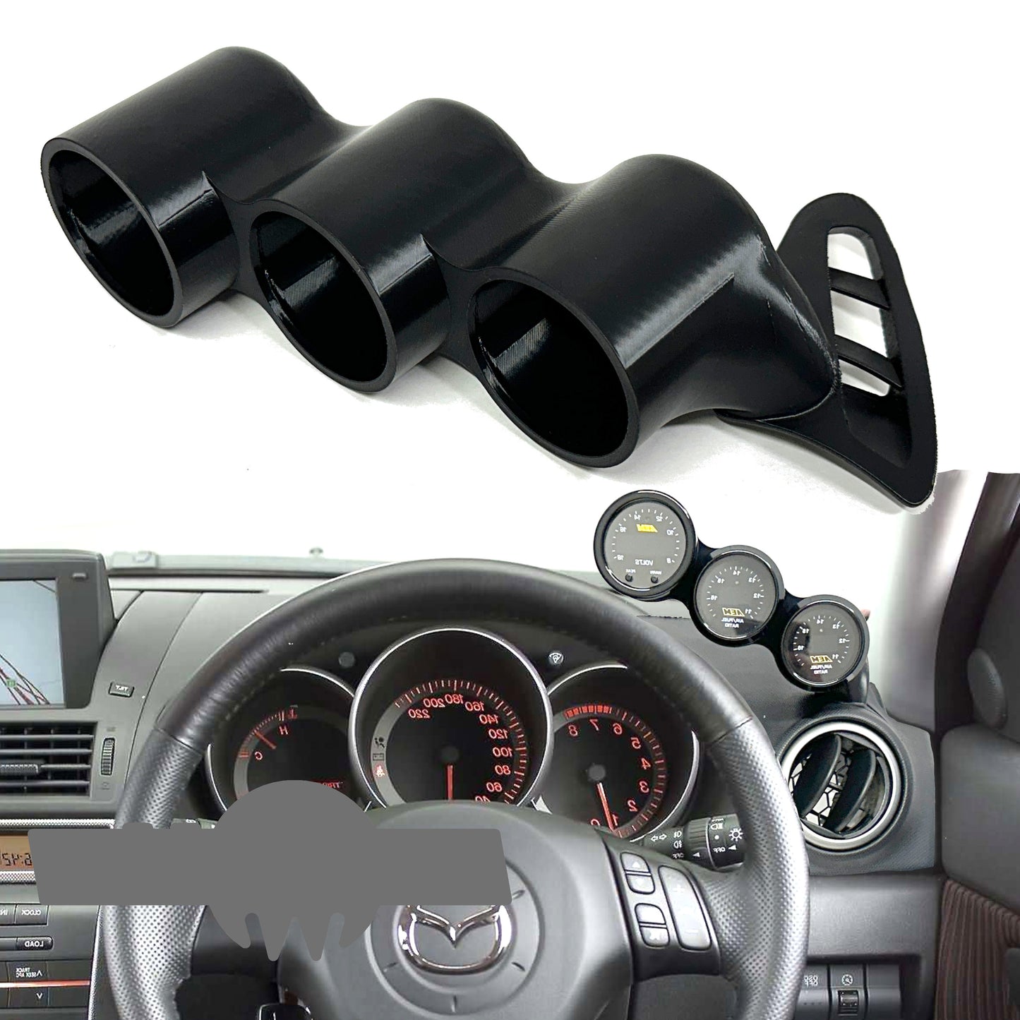 Triple gauge pod mount for 2004-2008 Mazda 3 functional defrost vent