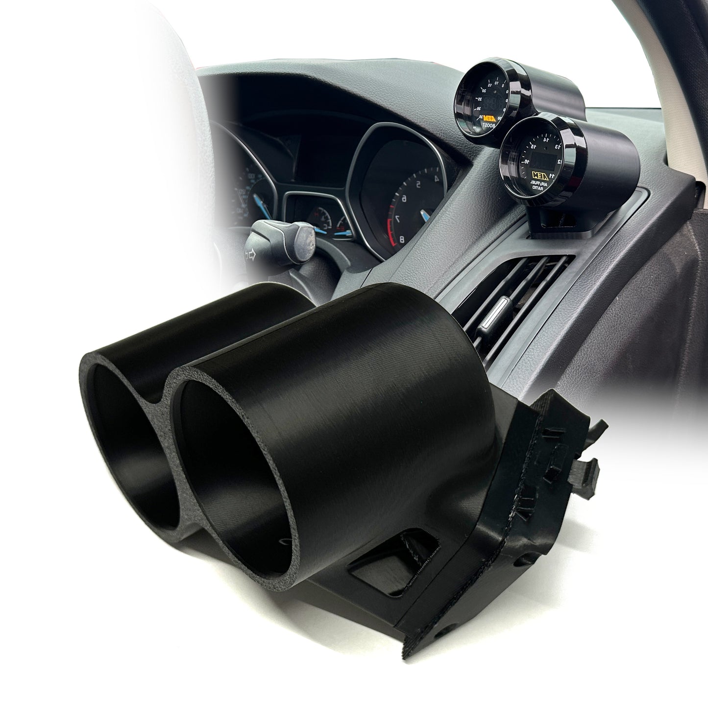 Dual gauge pod mount for 2012-2018 Focus ST RS functional defrost vent