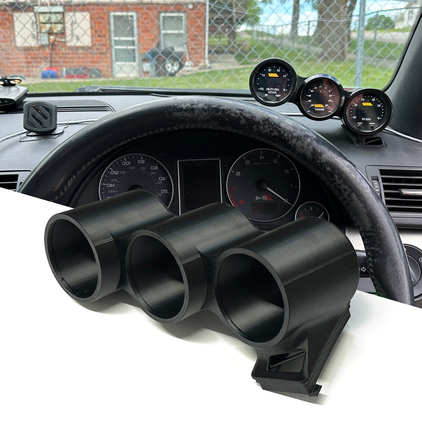 Triple gauge pod mount for Audi A4, S4 2002-2008 functional defrost vent