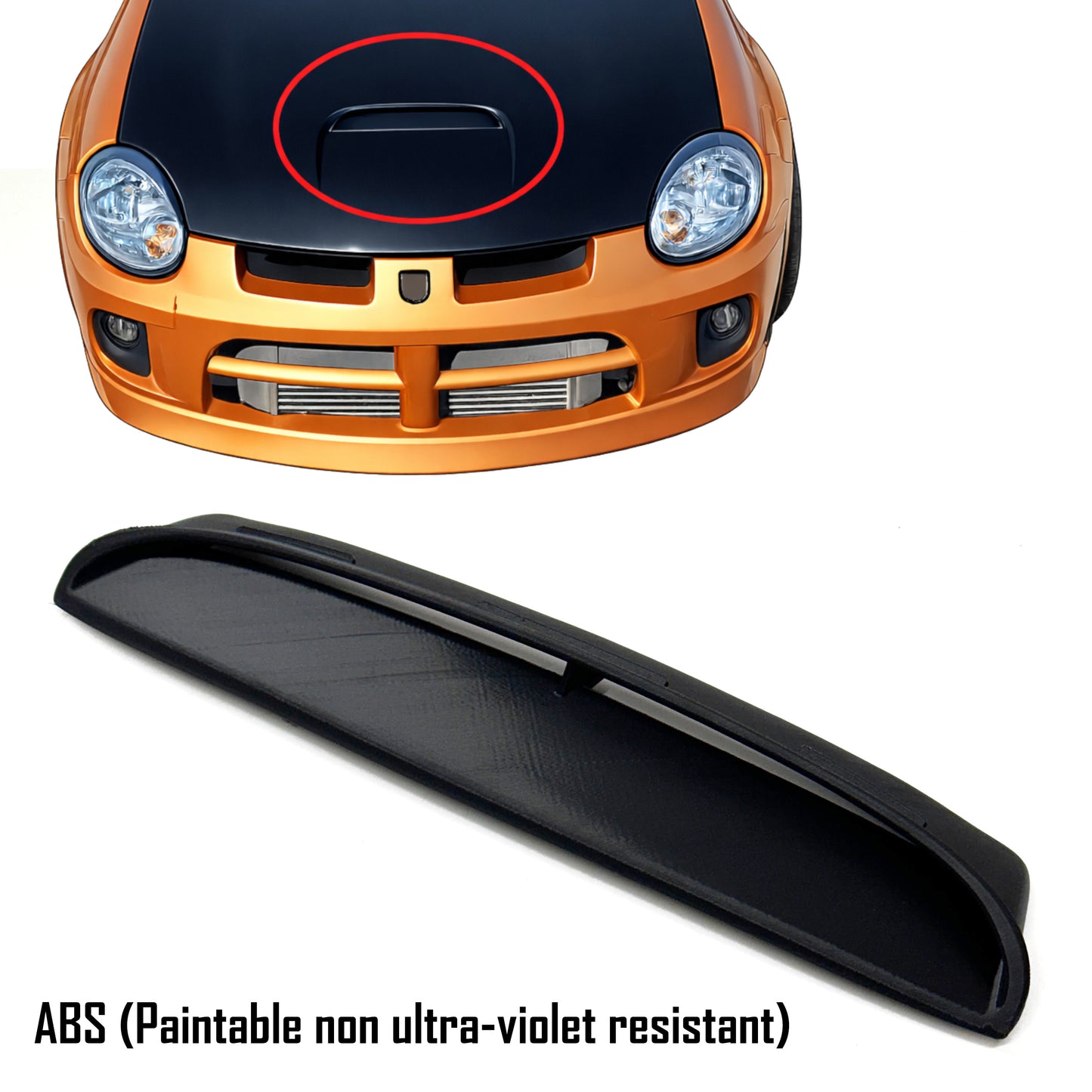 Blank ABS hood scoop replacement for 2003-2005 SRT4 Dodge Neon (RAW 3D Printed)