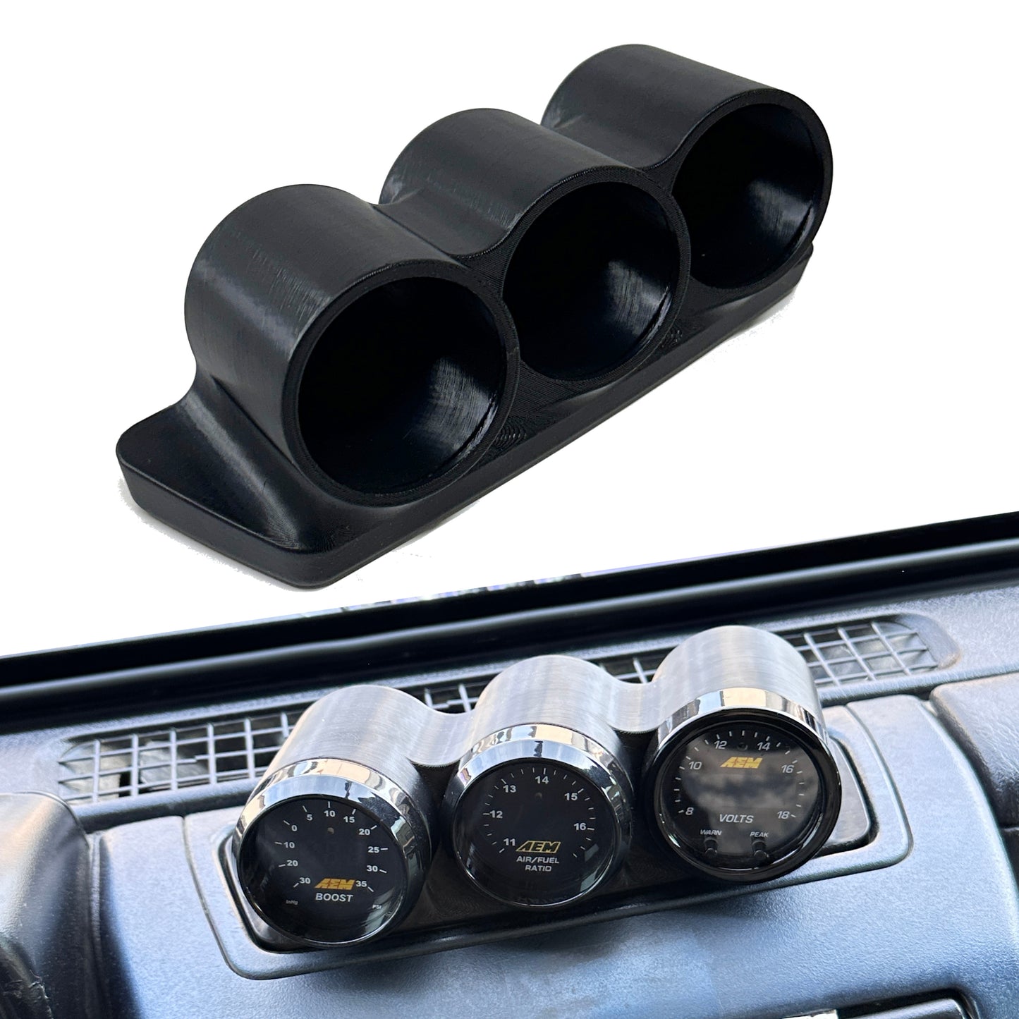 Triple gauge pod mount for 1997-2002 Jeep Wrangler TJ center storage tray