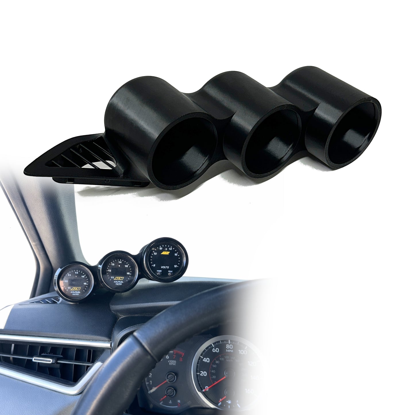 Triple gauge pod mount for 2019-2026 Toyota Corolla GR functional defrost vent
