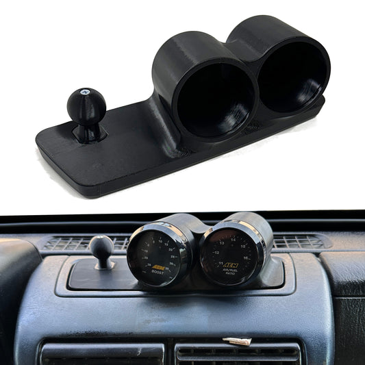 Dual gauge pod mount for 1997-2002 Jeep Wrangler TJ center storage tray with ball