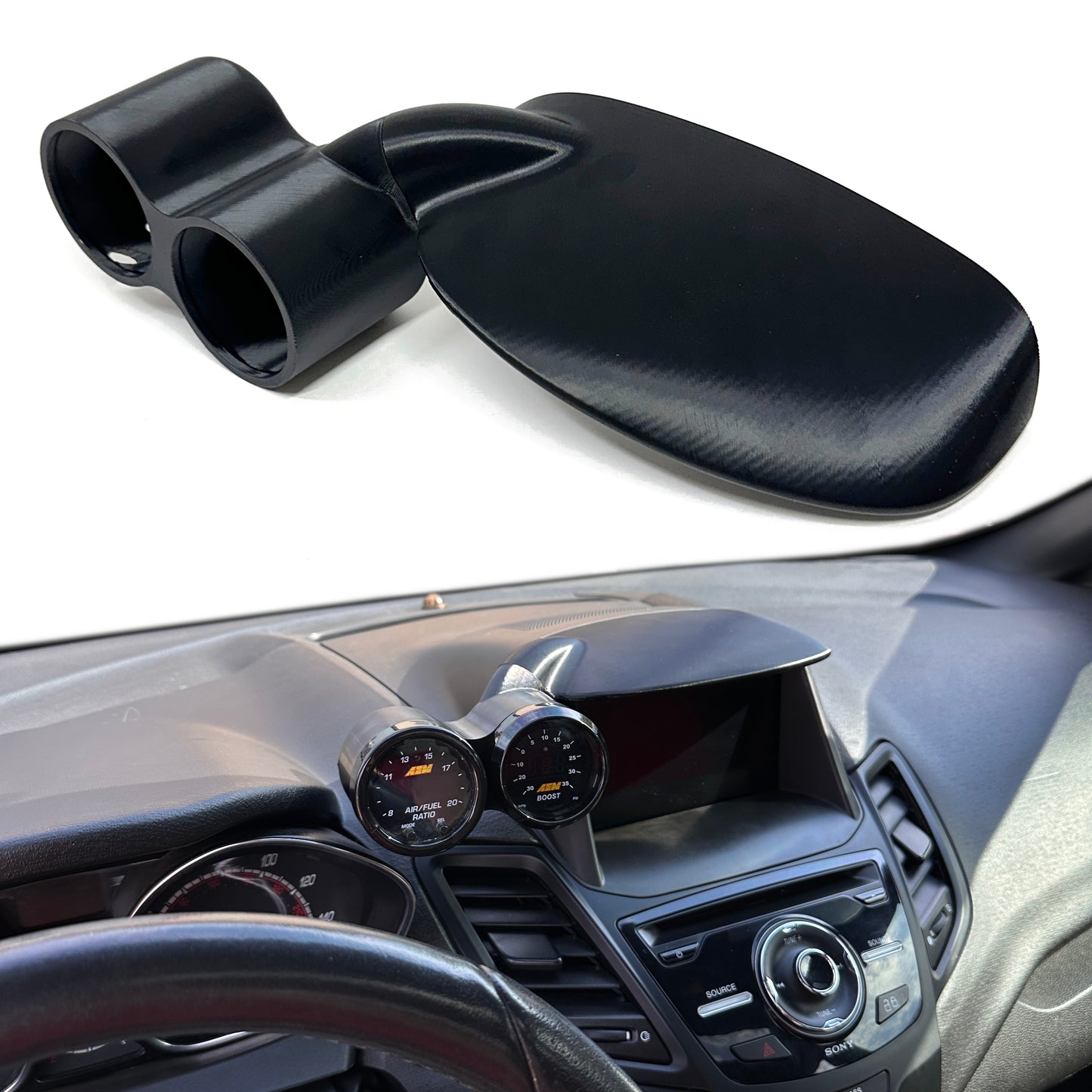 Dual gauge pod mount for 2014-2019 Fiesta ST center display hood