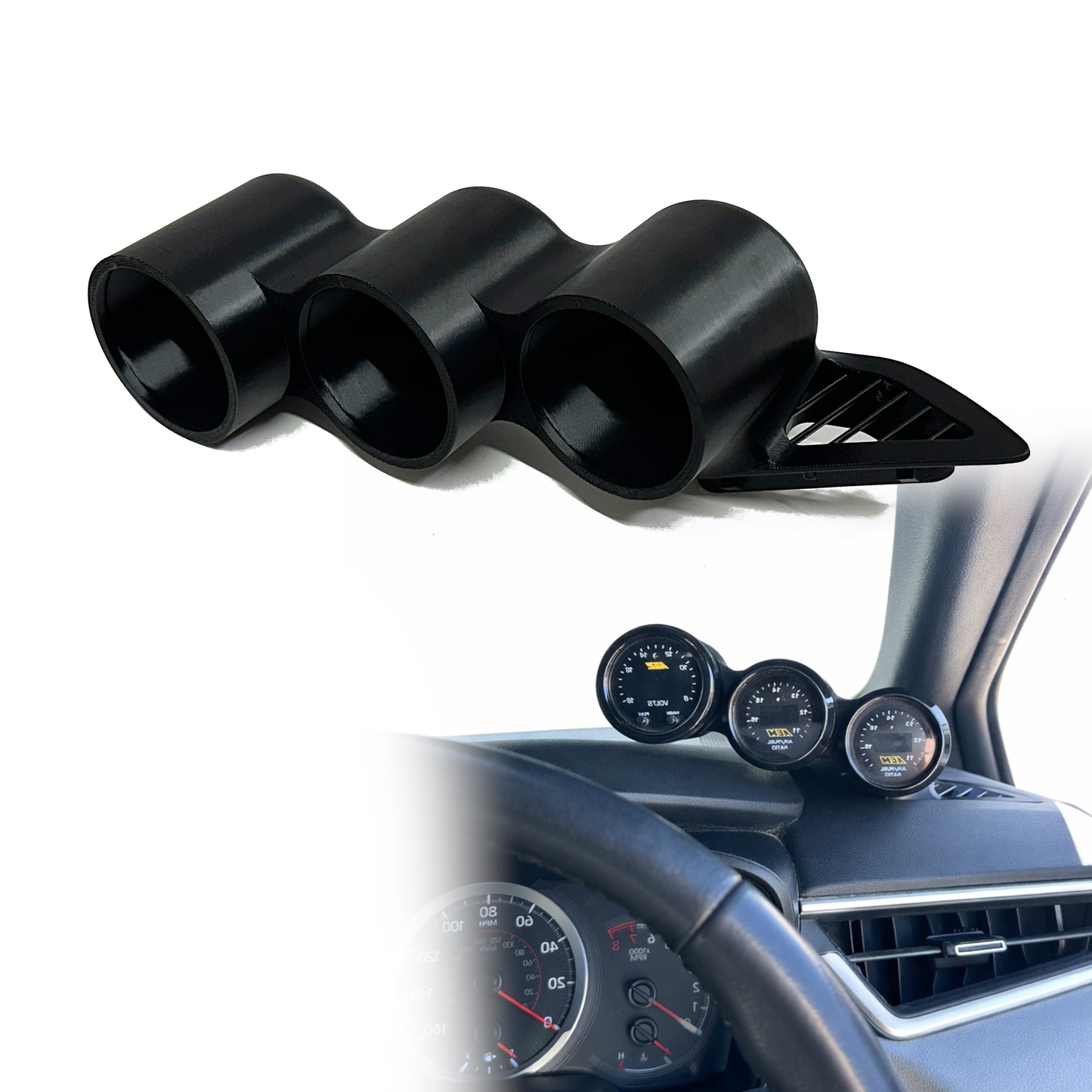 Triple gauge pod mount for 2019-2026 Toyota Corolla GR functional defrost vent